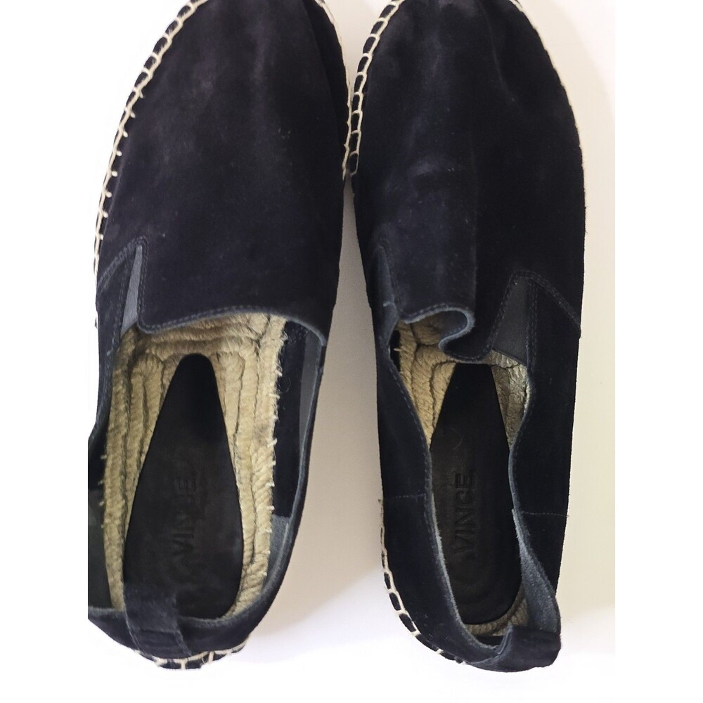 Vince Womens 11 Black Suede Espadrille Slip On Shoes Flats Jute - Picture 8 of 12